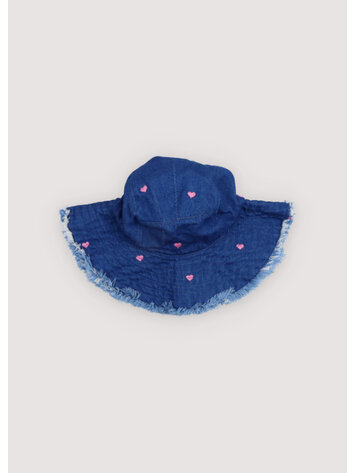The New Society Lys Hat Hearts - Heart Embroidery Light Denim