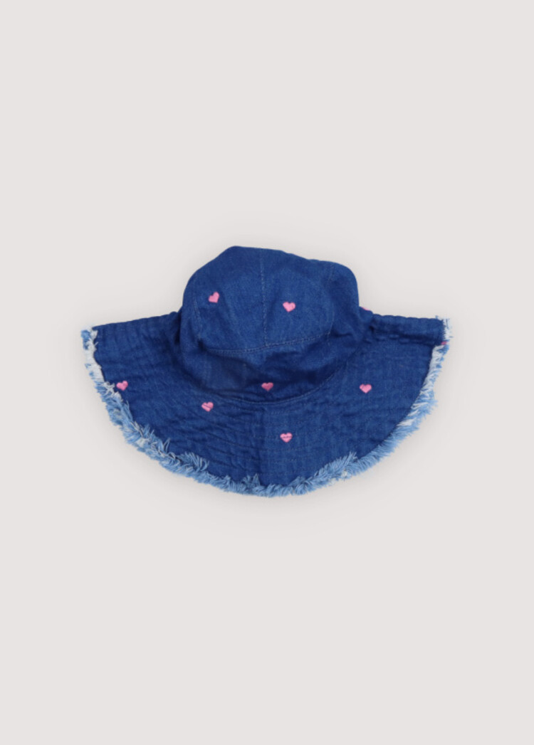 The New Society Lys Hat Hearts - Heart Embroidery Light Denim