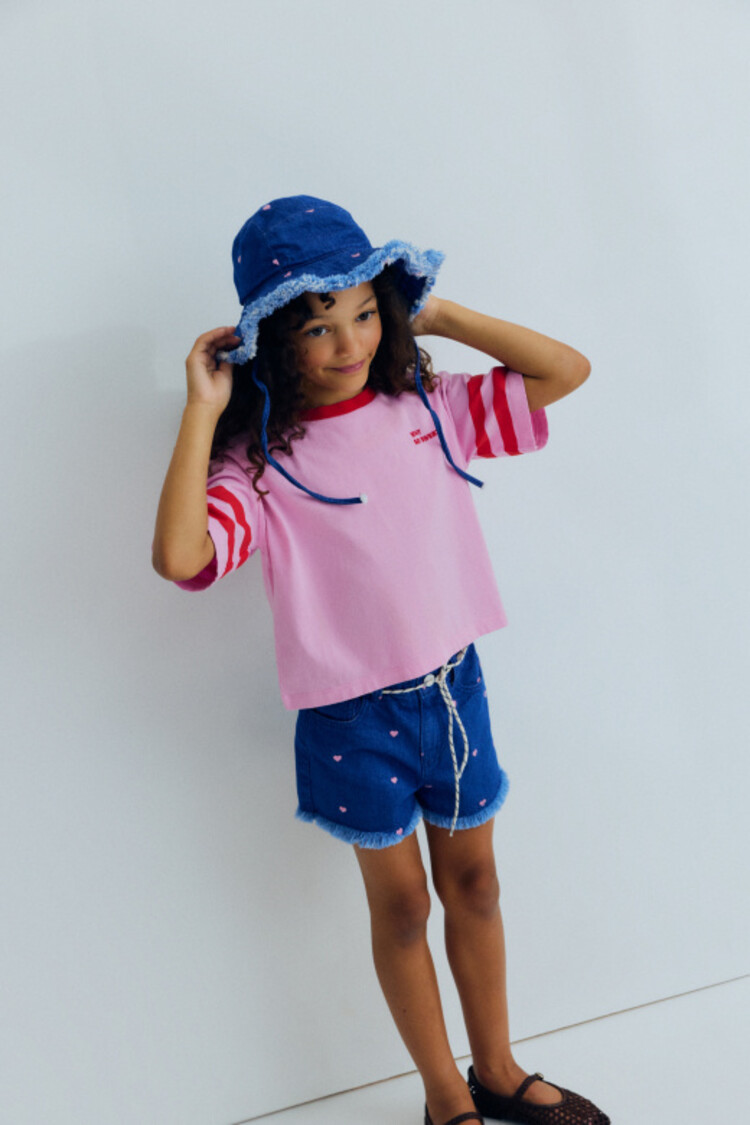 The New Society Lys Hat Hearts - Heart Embroidery Light Denim