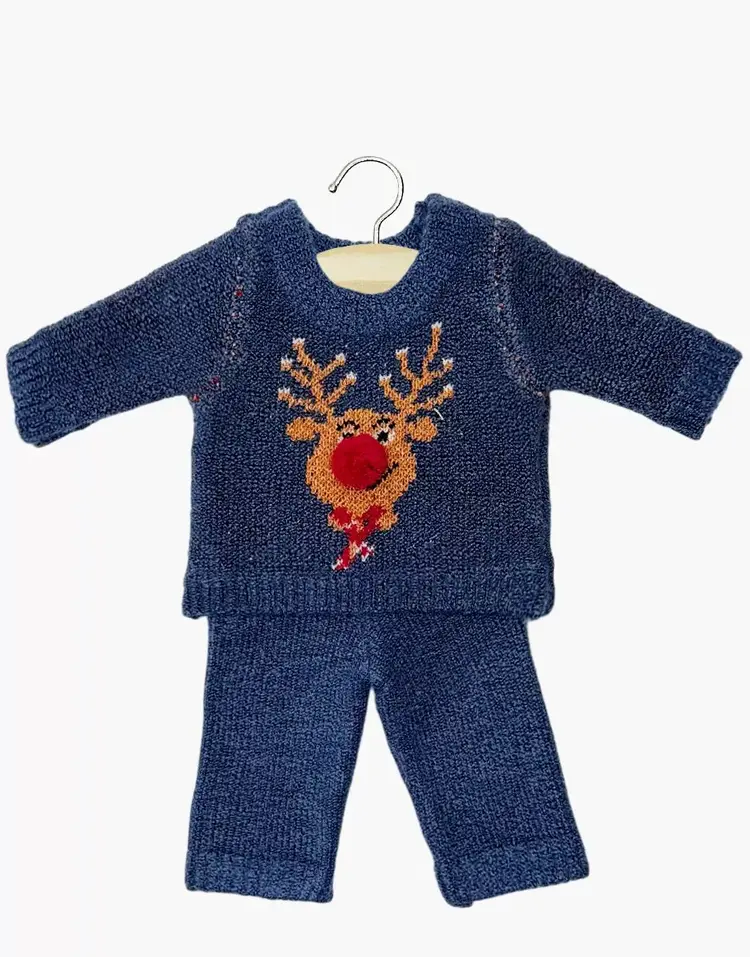 Minikane Tricotset Petit Renne Bleu Denim – 2-delig