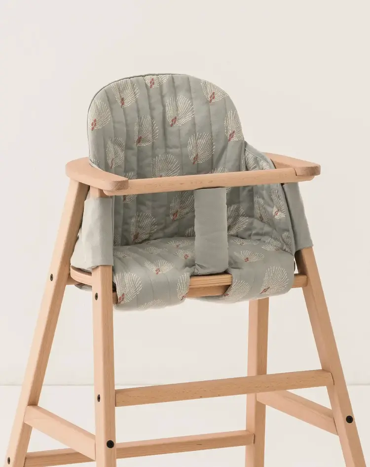 Nobodinoz Growing Green High Chair Cushion - White Gatsby/Antique Green