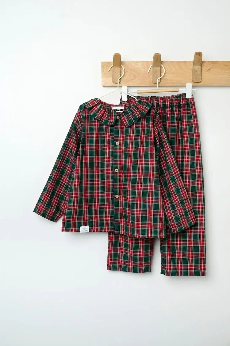 Undermonkeys PJ Set Frilled Neckline - Winter Red Checked