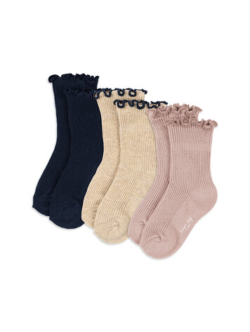 Konges Sløjd 3 Pack Rib Frill Socks - Navy/Cream/Blush
