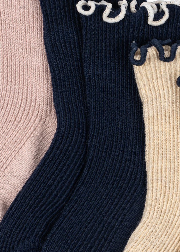 Konges Sløjd 3 Pack Rib Frill Socks - Navy/Cream/Blush