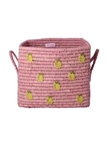 Rice Square Raffia Basket - Rose
