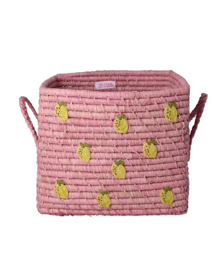 Square Raffia Basket - Rose
