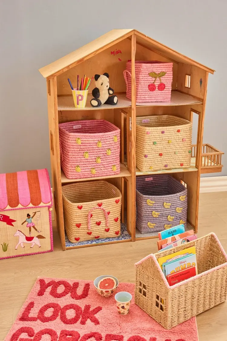 Rice Square Raffia Basket - Tea