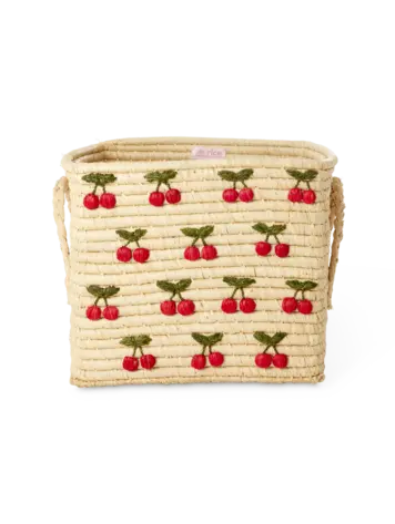 Rice Square Raffia Basket - Small Cherries