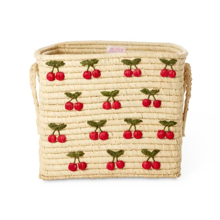 Rice Square Raffia Basket - Small Cherries