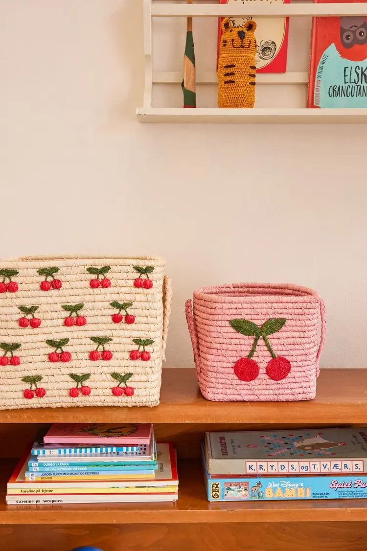 Raffia Mandje Klein - Pink Cherry