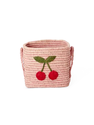 Rice Small Square Raffia Basket - Pink Cherry