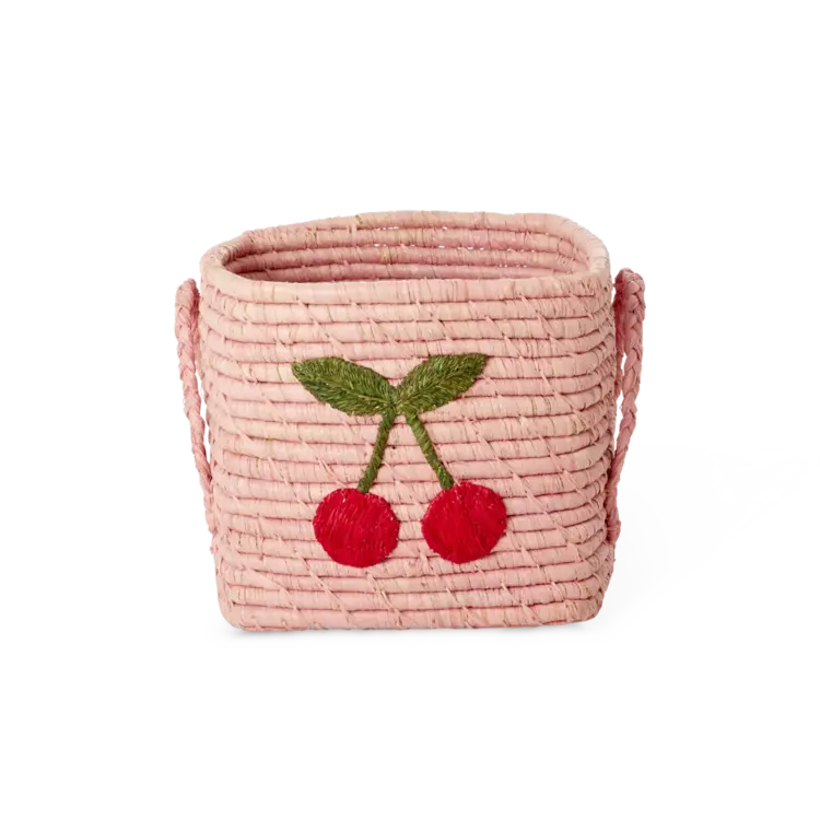 Rice Raffia Mandje Klein - Pink Cherry