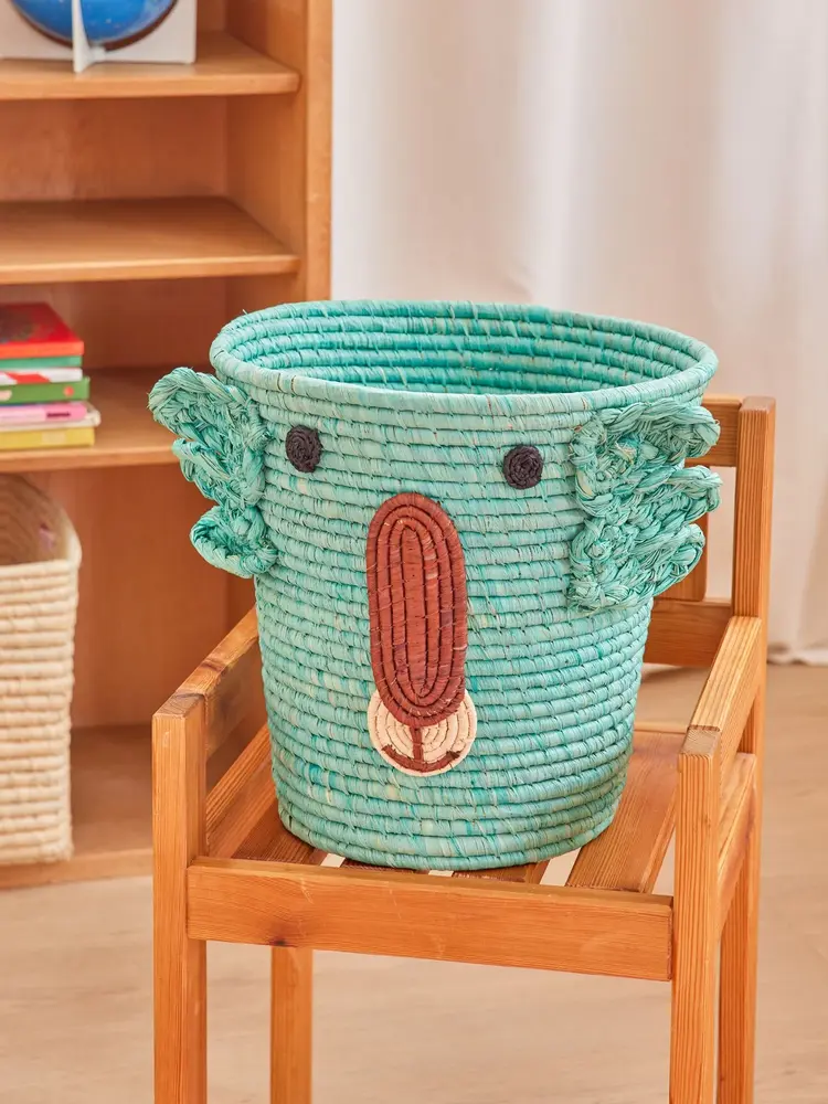 Rice Round Raffia Storage Basket - Aqua Koala