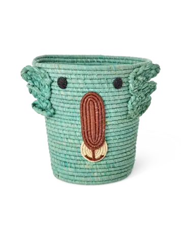 Round Raffia Storage Basket - Aqua Koala