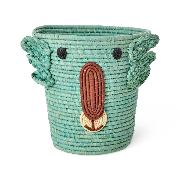 Rice Round Raffia Storage Basket - Aqua Koala