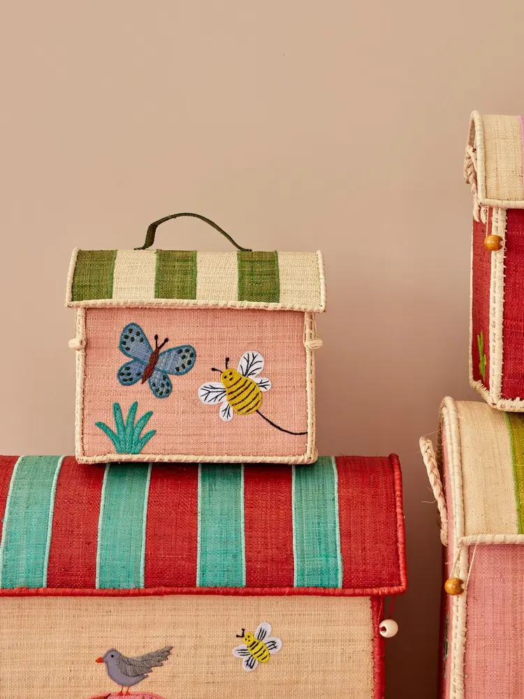 Extra Small Raffia Storage House - Soft Pink Butterfly