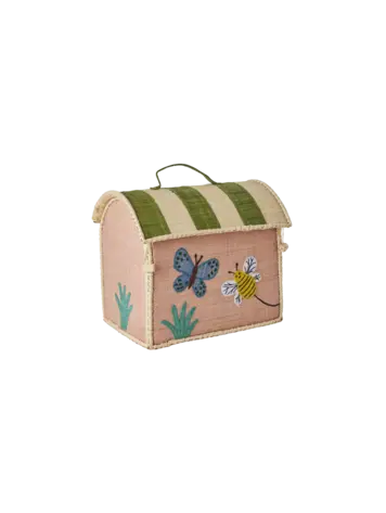 Rice Extra Small Raffia Storage House - Soft Pink Butterfly