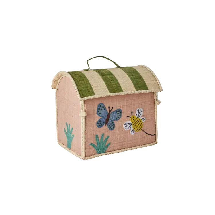 Raffia Opberghuisje - Soft Pink Butterfly