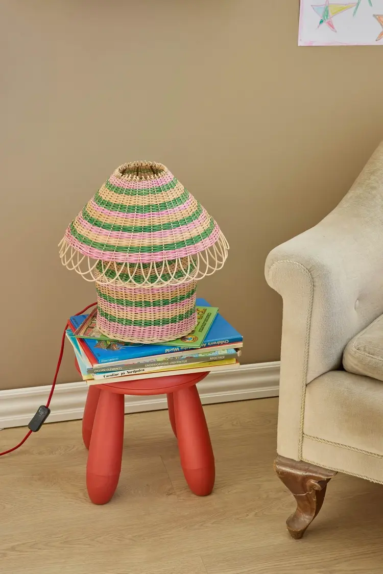 Rice Lage Rotan Lamp Nature - Pink