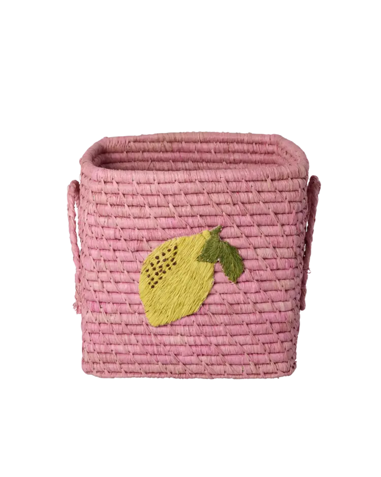 Rice Square Raffia Basket - Rose