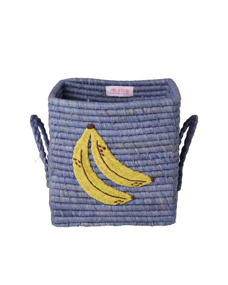 Rice Small Square Raffia Basket - Blue