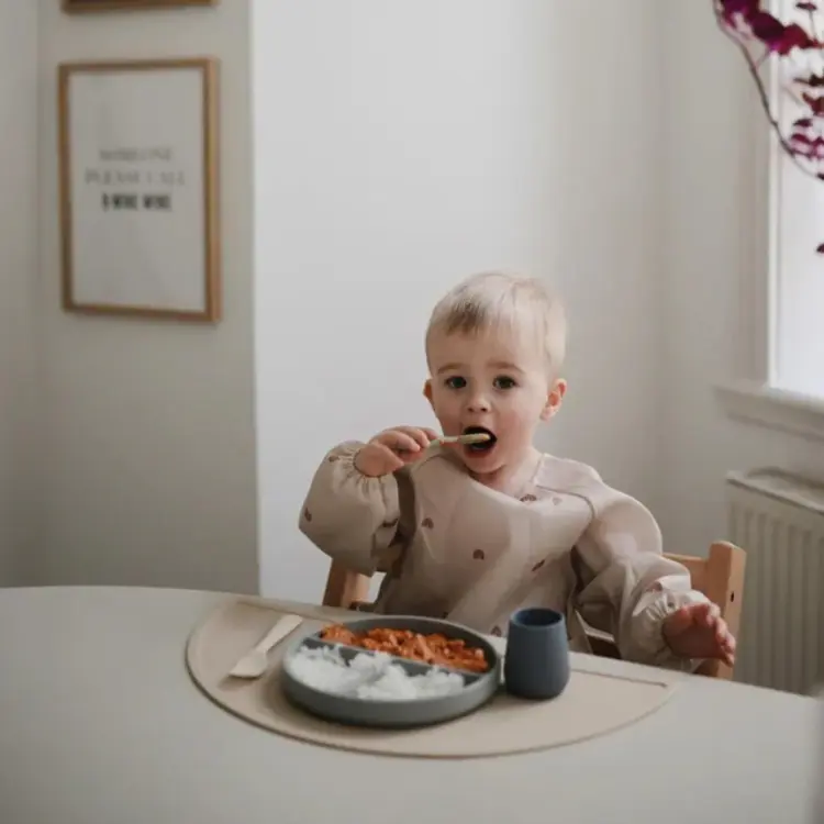 Mushie First Feeding Baby Lepeltjes - Cambridge Blue / Shifting Sand