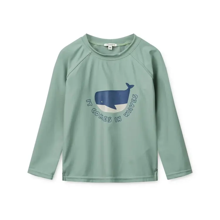 Liewood Noah Placement LS Swim Tee - It Comes In Waves/Peppermint
