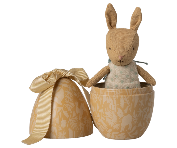 Maileg Easter Egg With Micro Rabbit, Small - Cream Yellow
