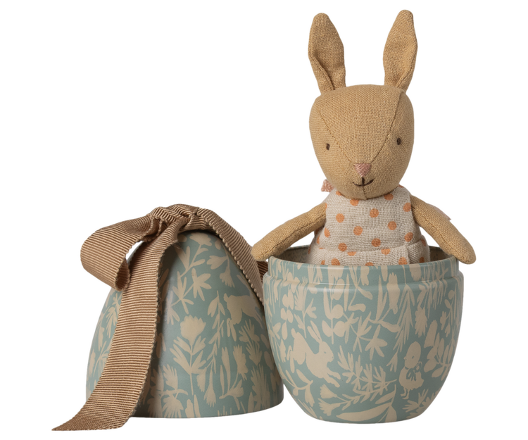 Maileg Easter Egg With Micro Rabbit, Small - Dusty Blue