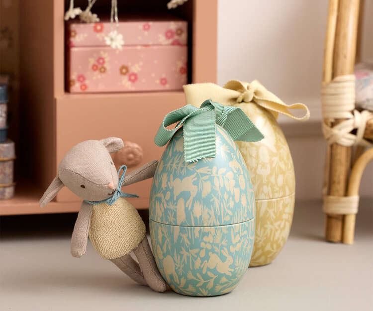 Maileg Easter Egg With Micro Rabbit, Small - Dusty Blue