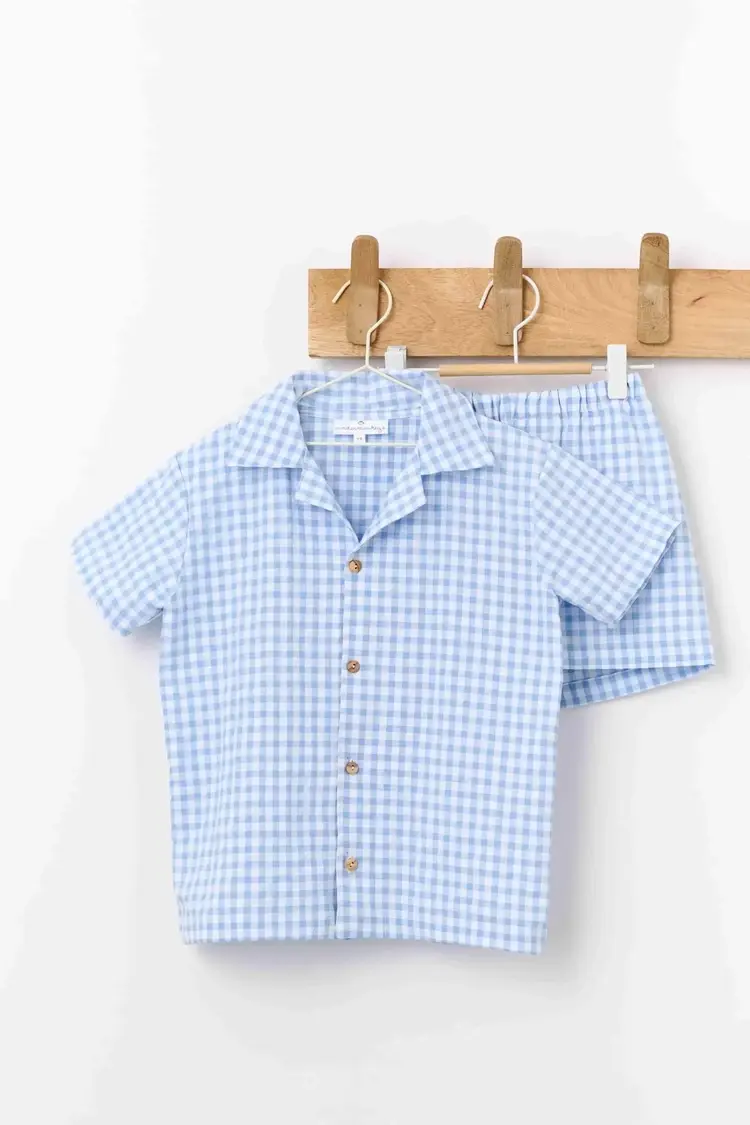 Undermonkeys Pyjama Set - Blue Vichy