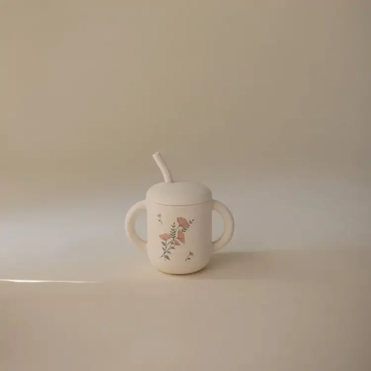 Mushie Training Cup & Straw - Pink Flowers