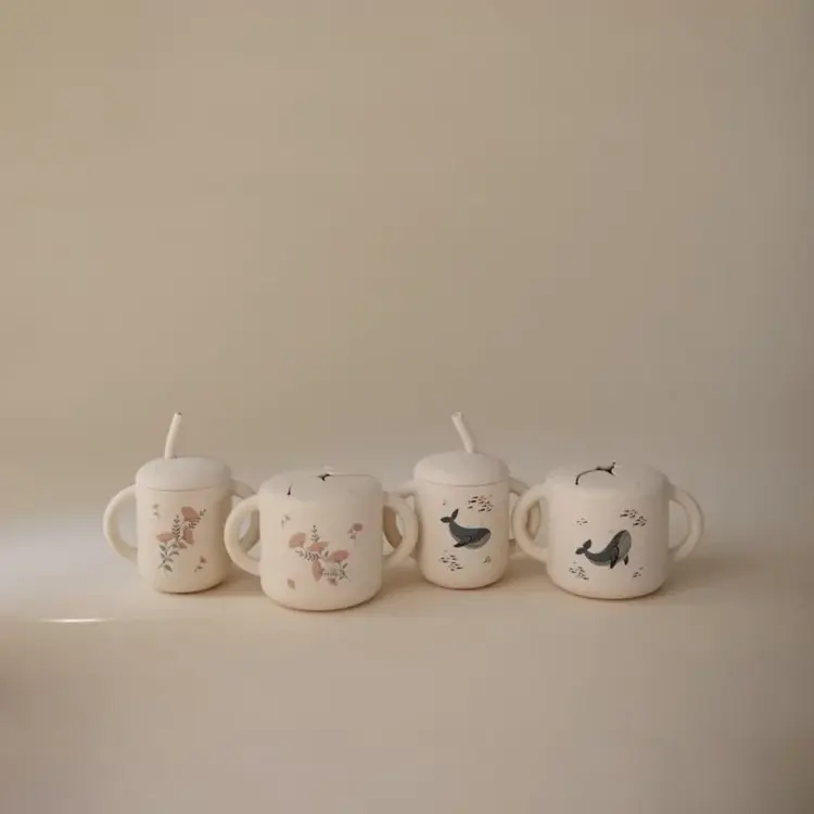 Mushie Training Cup & Straw - Pink Flowers