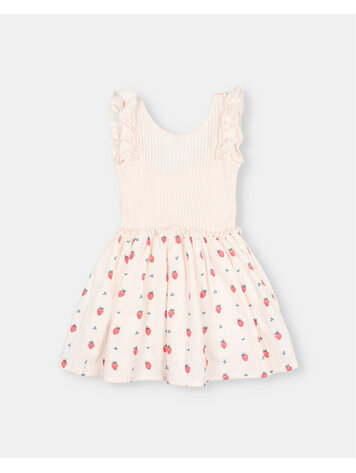 Buho Strawberry Combi Dress - Cream Pink