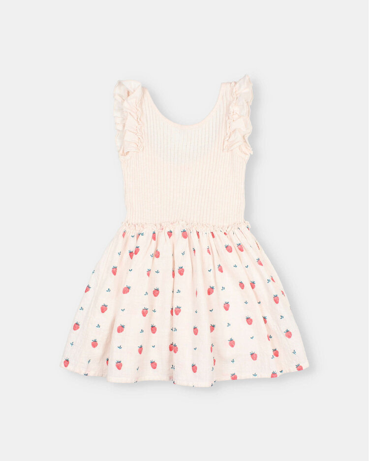 Buho Strawberry Combi Dress - Cream Pink