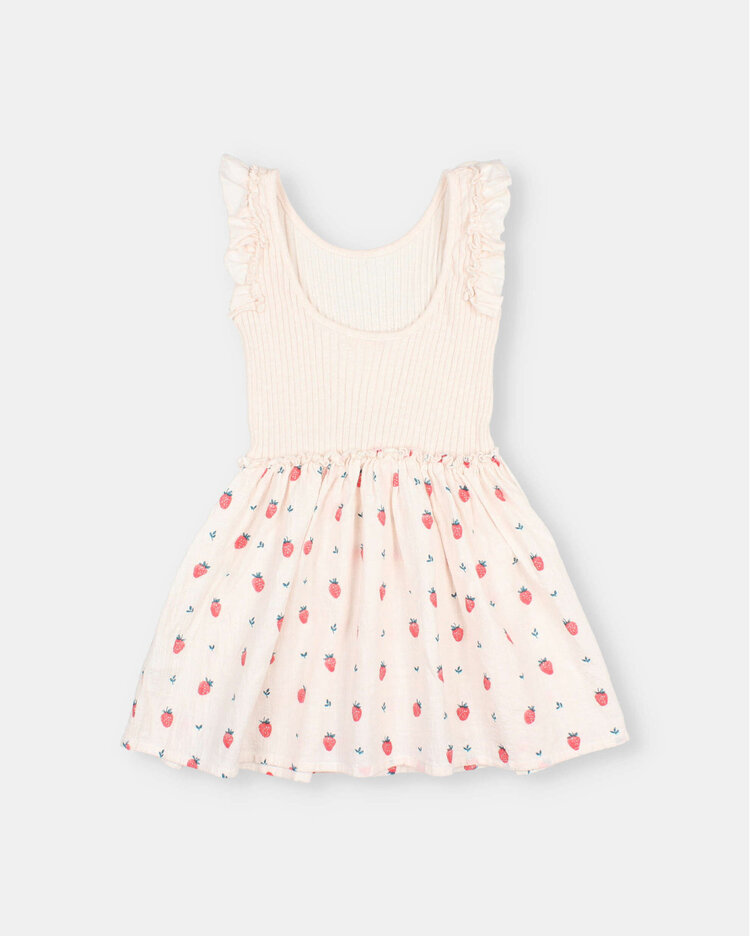 Buho Strawberry Combi Dress - Cream Pink