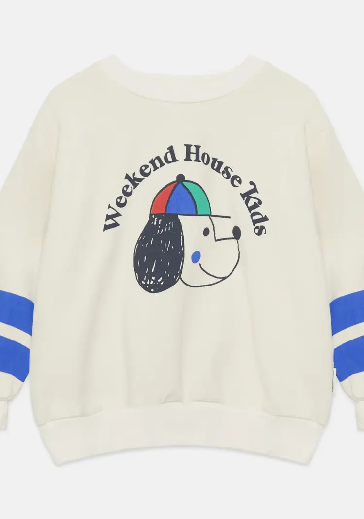 Weekend House Kids Happy Dog Striped Sweatshirt - Ecru