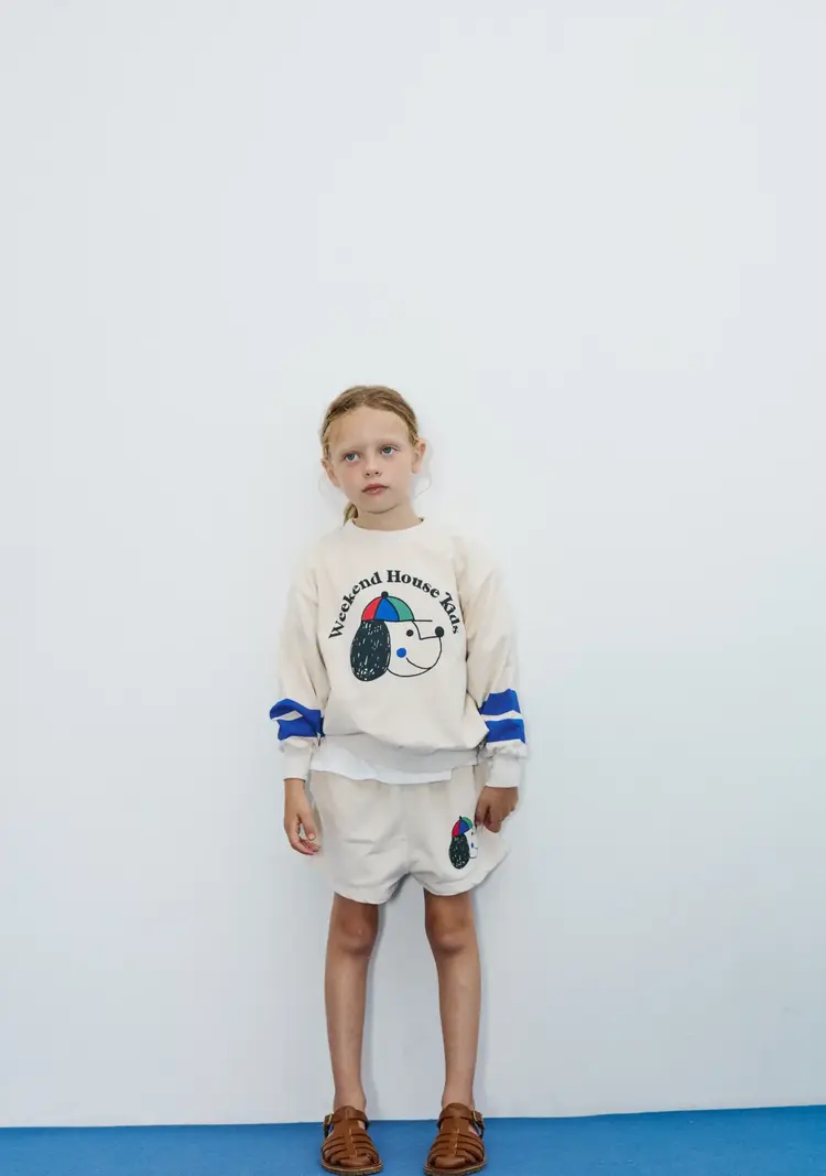 Weekend House Kids Happy Dog Striped Sweatshirt - Ecru