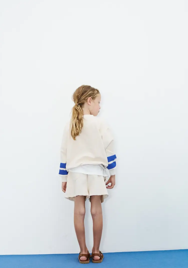 Weekend House Kids Happy Dog Striped Sweatshirt - Ecru