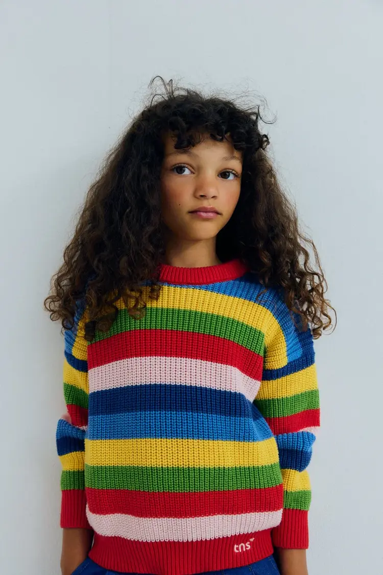 The New Society Canela Jumper - Tulip Red Multicolor Stripes