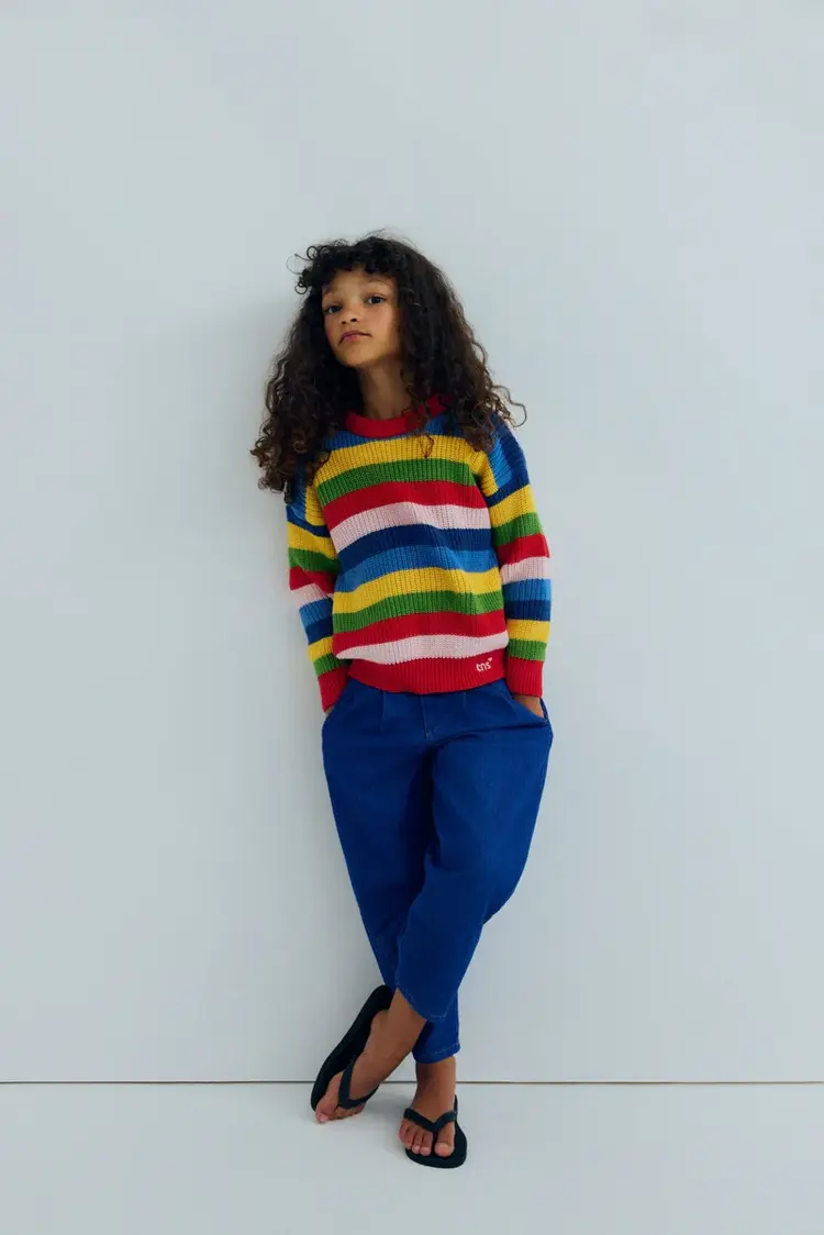 The New Society Canela Jumper - Tulip Red Multicolor Stripes