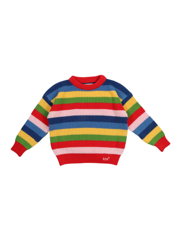 The New Society Canela Jumper - Tulip Red Multicolor Stripes