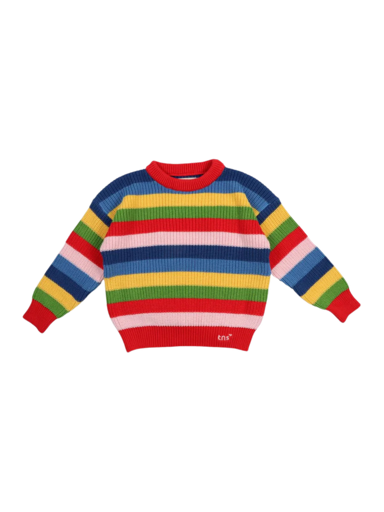 The New Society Canela Jumper - Tulip Red Multicolor Stripes
