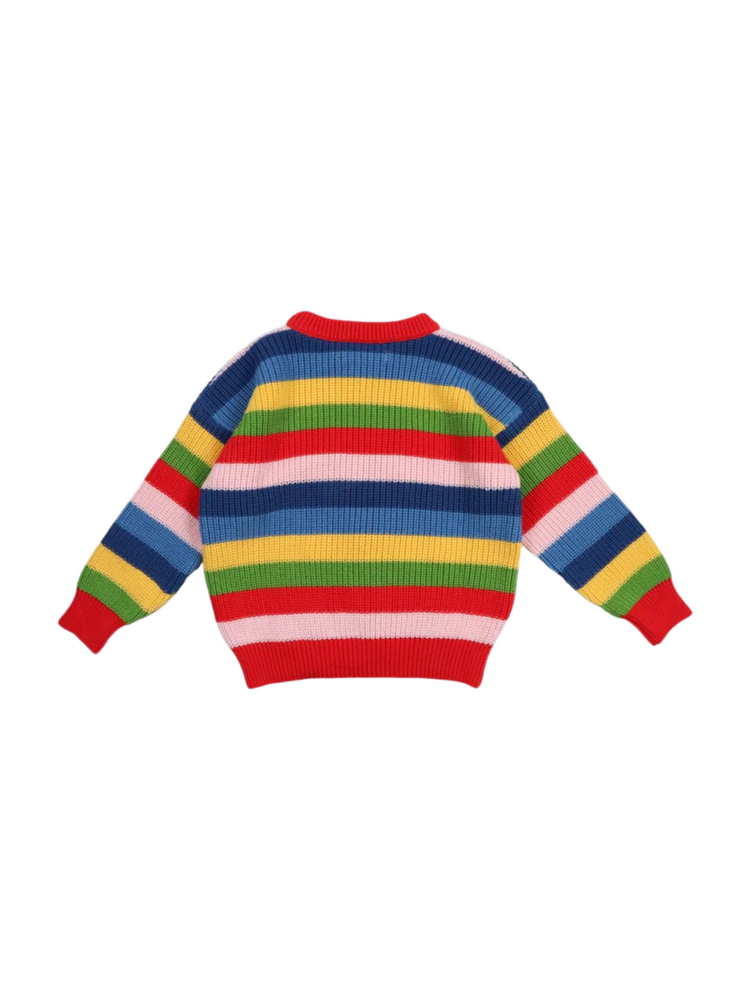 The New Society Canela Jumper - Tulip Red Multicolor Stripes