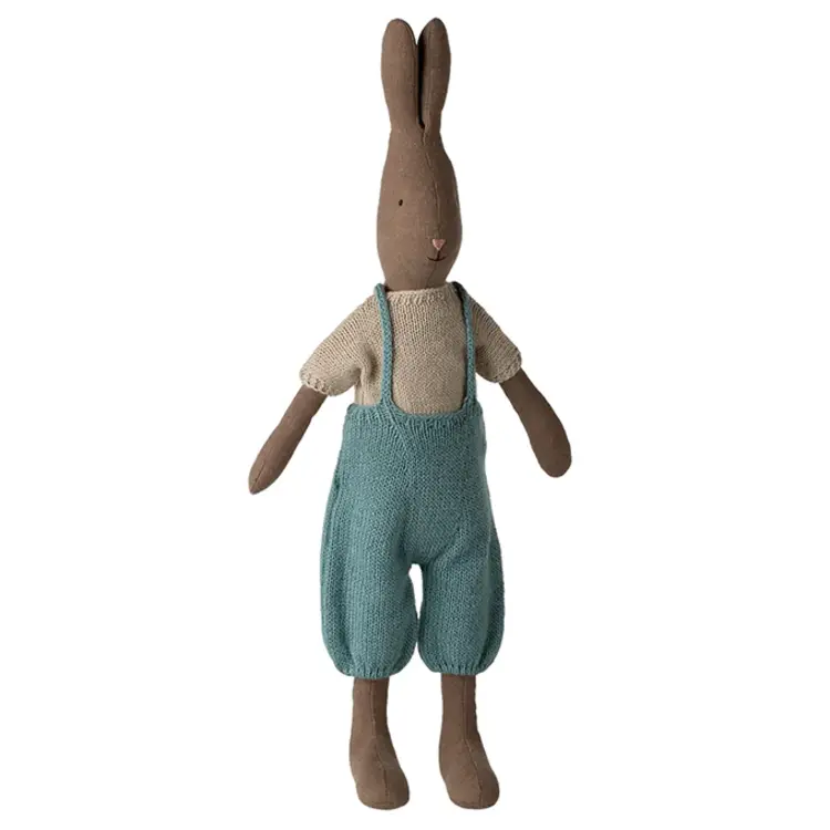Maileg Rabbit, Size 3 - Brown - Knitted Shirt And Overall