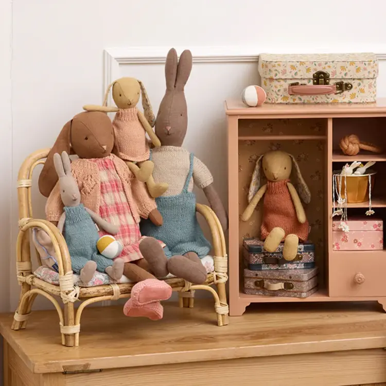 Maileg Rabbit, Size 3 - Brown - Knitted Shirt And Overall