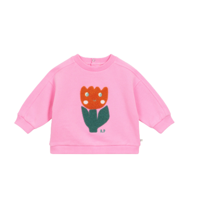 Arsène & Les Pipelettes Sweat Broderie Fleur - Bubble Gum