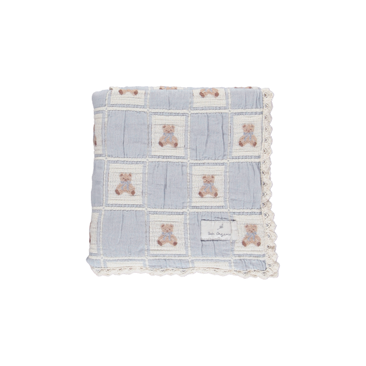 Bebe Organic Teddy Blanket - Blue Teddy Patchwork