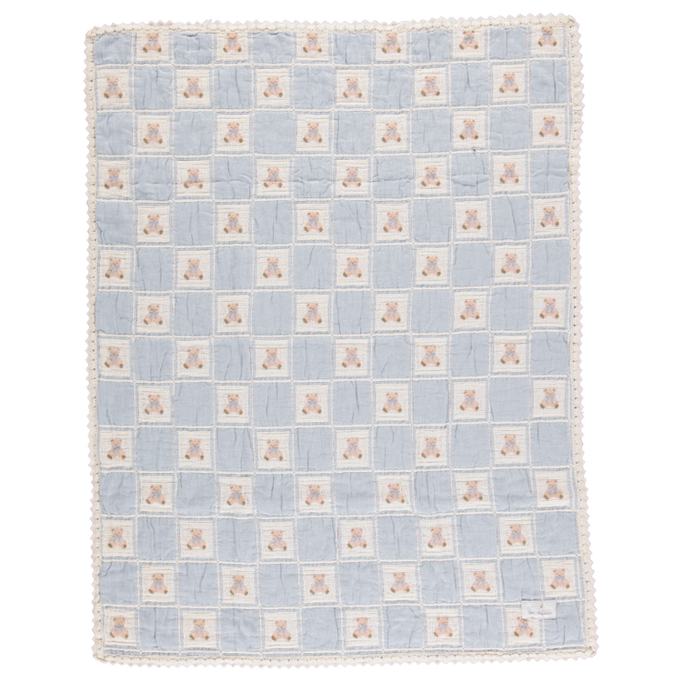 Bebe Organic Teddy Dekentje - Blue Teddy Patchwork
