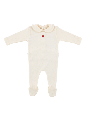 Bebe Organic Bebe Apple Collar Overall - Natural Pointelle